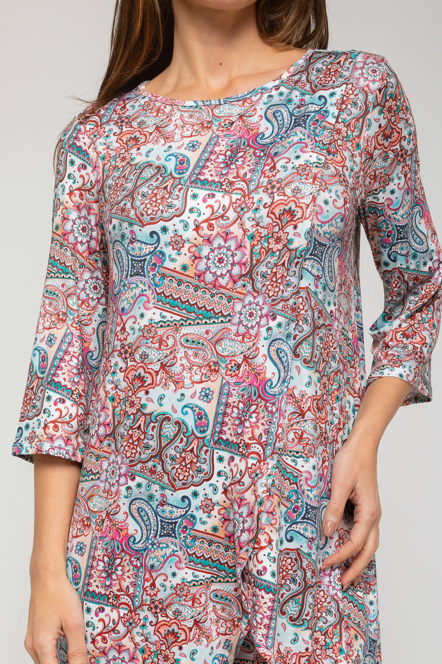 Conjunto de túnica larga estampada y pantalón estampado cachemir