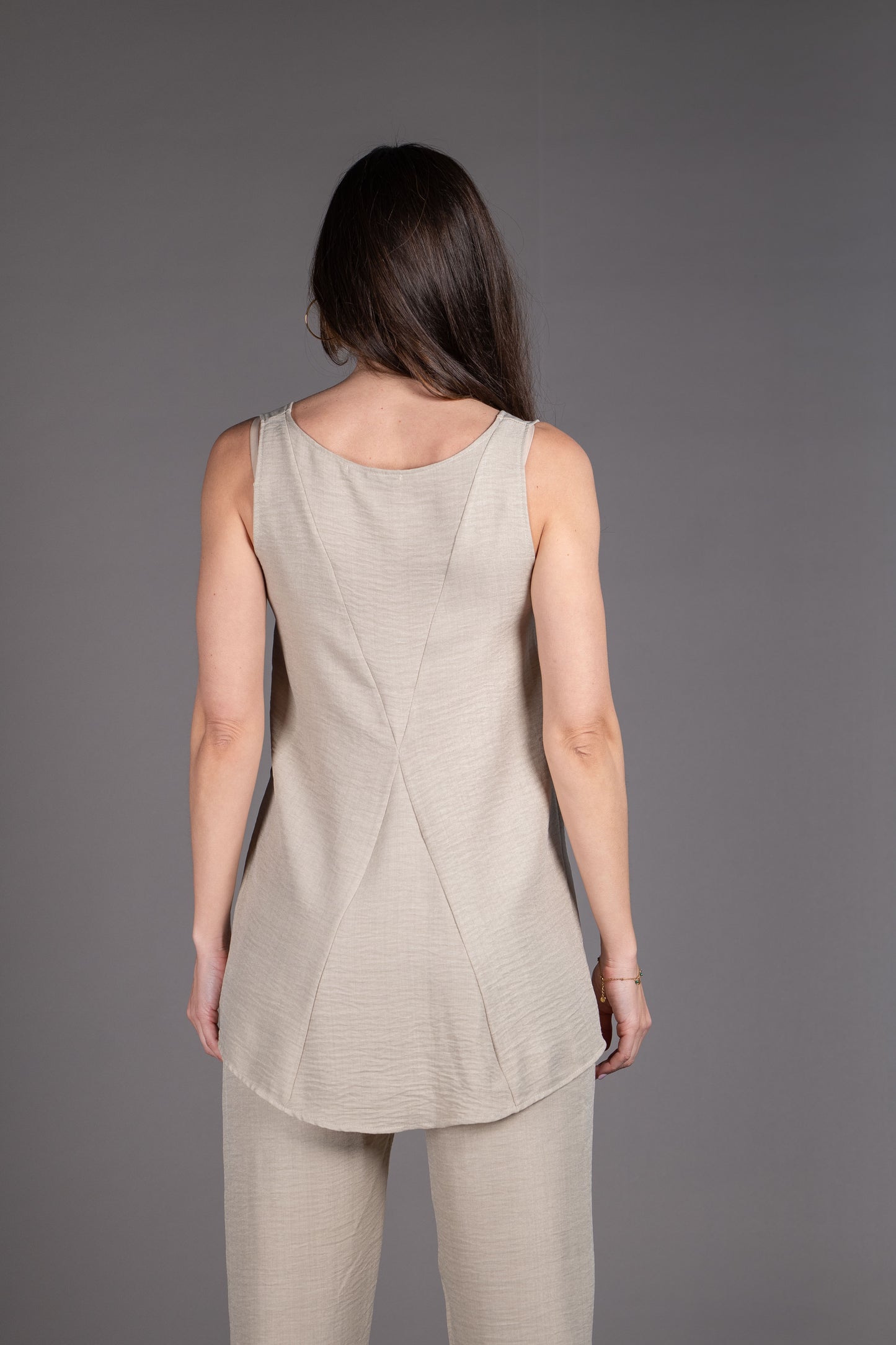 Conjunto pantalón y top en simil lino arena