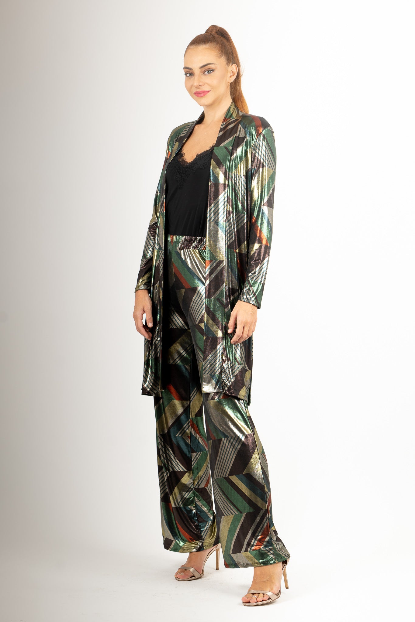 Conjunto de pantalón y chaqueta de brillo especial fiestas