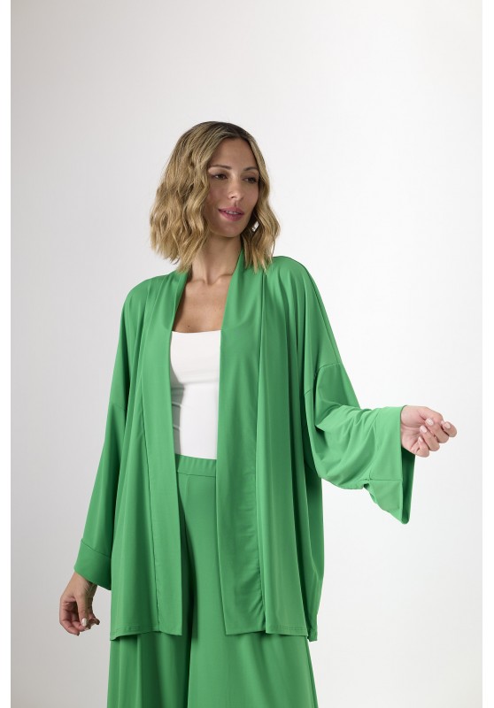 Kimono liso en punto de seda verde