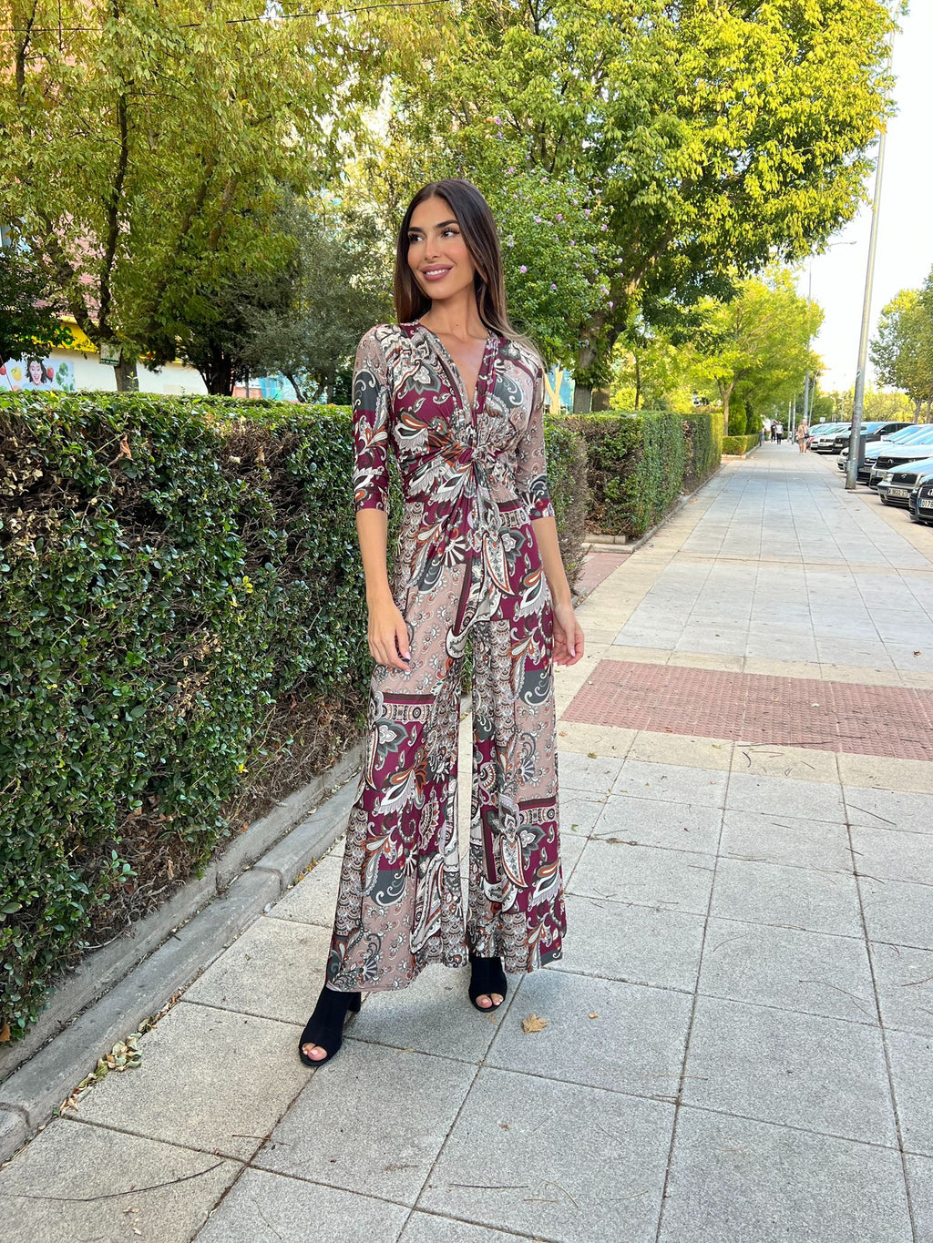 Mono nudo estampado cachemir granate