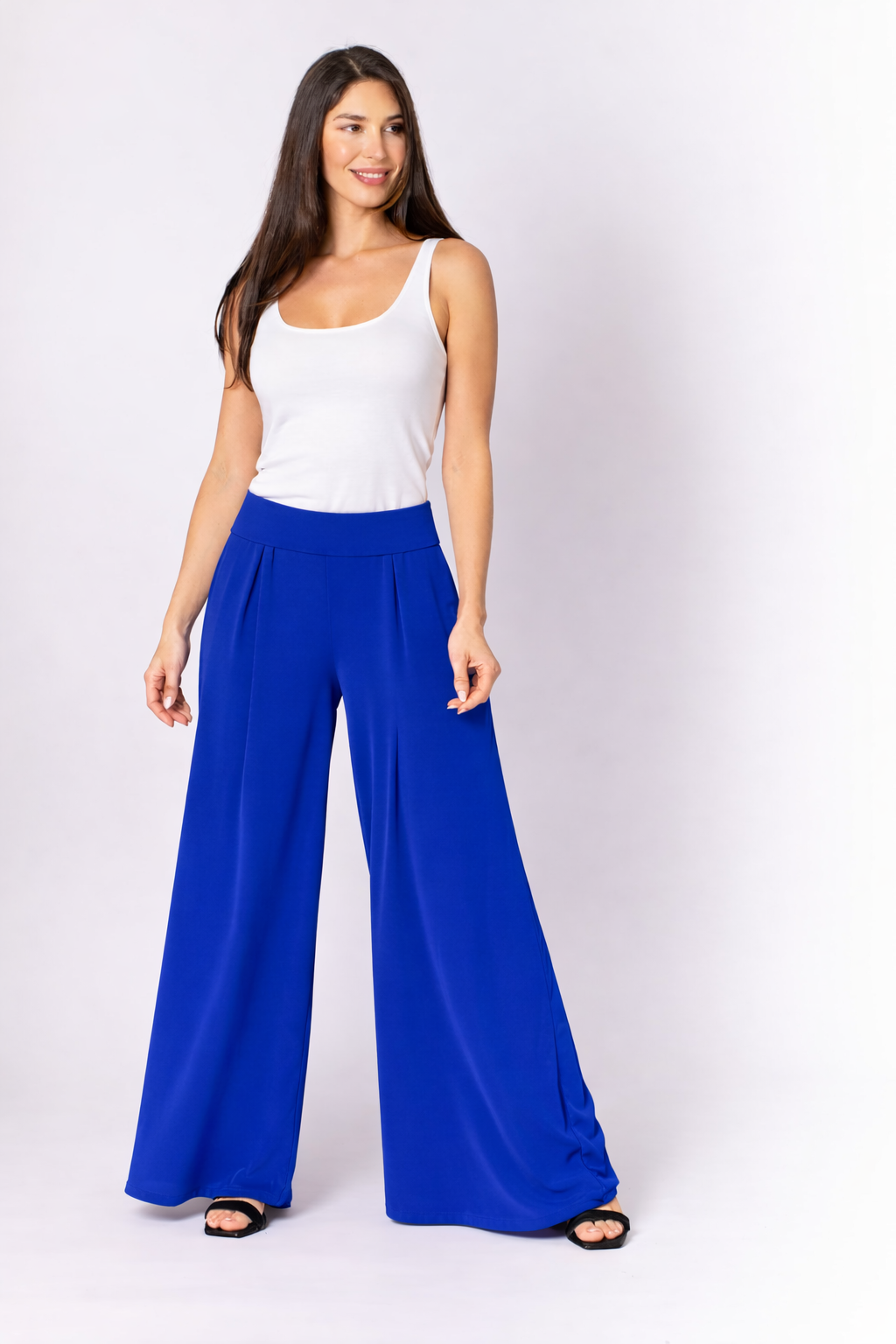 Pantalón palazzo con goma en la cintura azulón