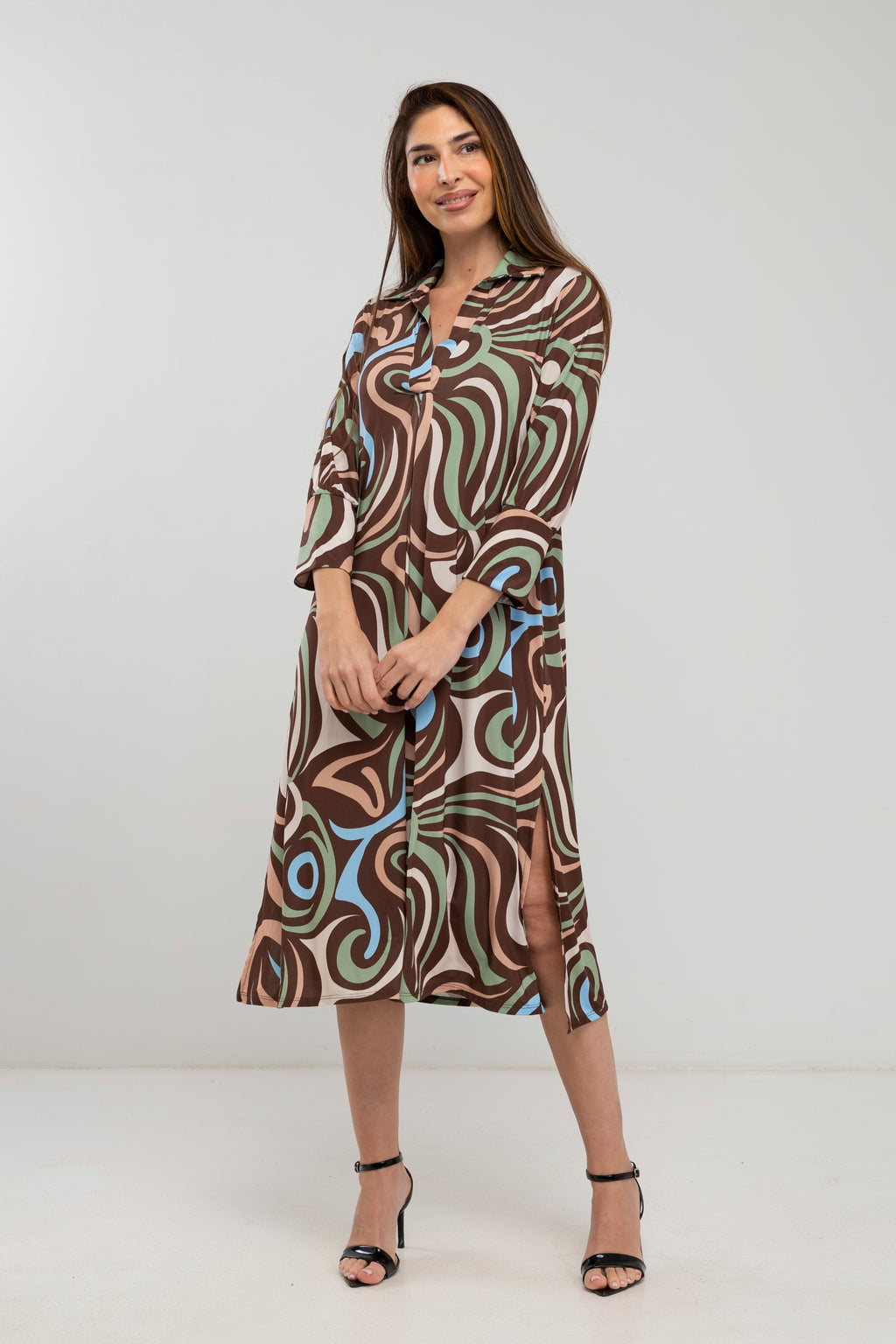 Vestido midi de cuello polo estampado