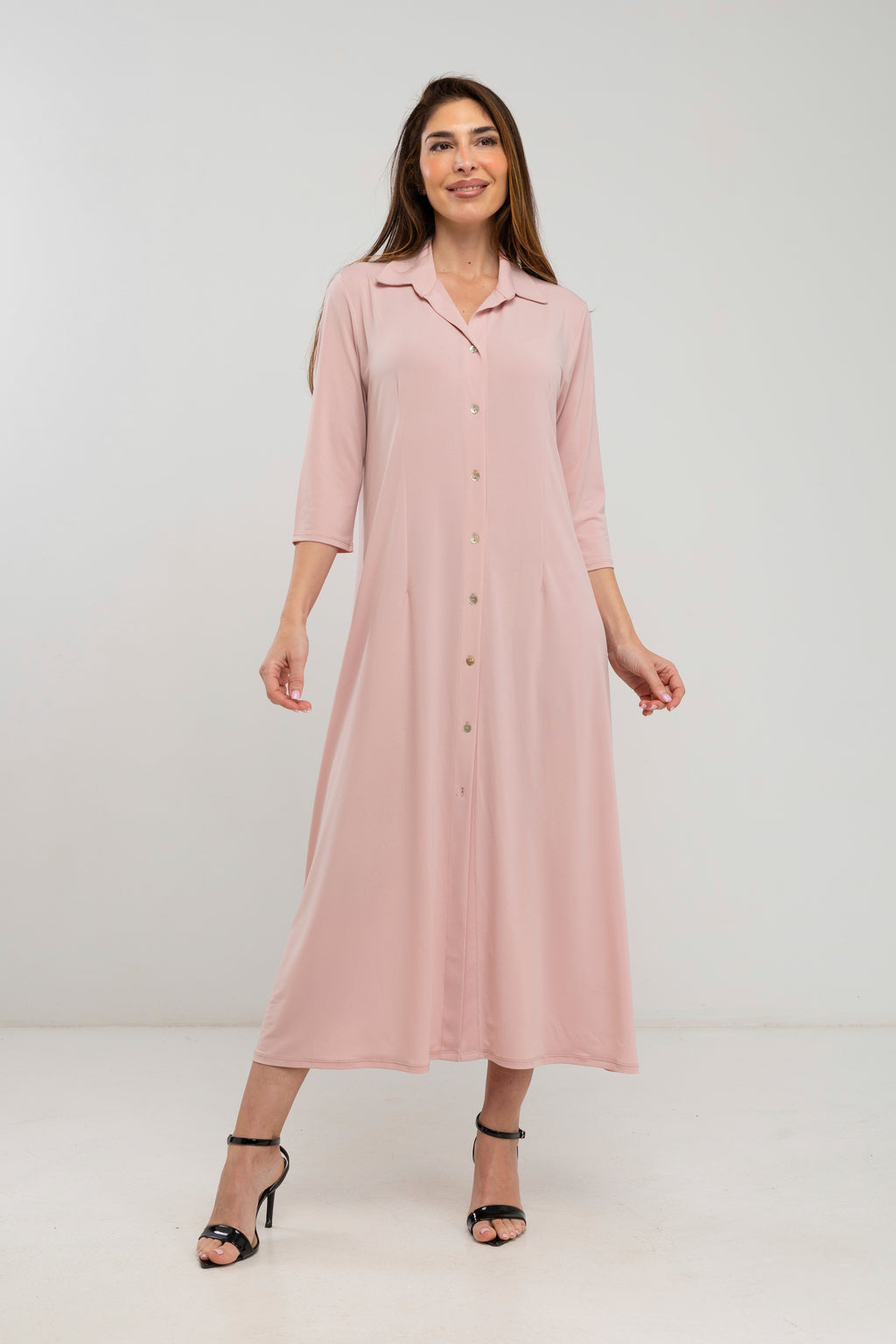 Vestido camisero largo de punto liso