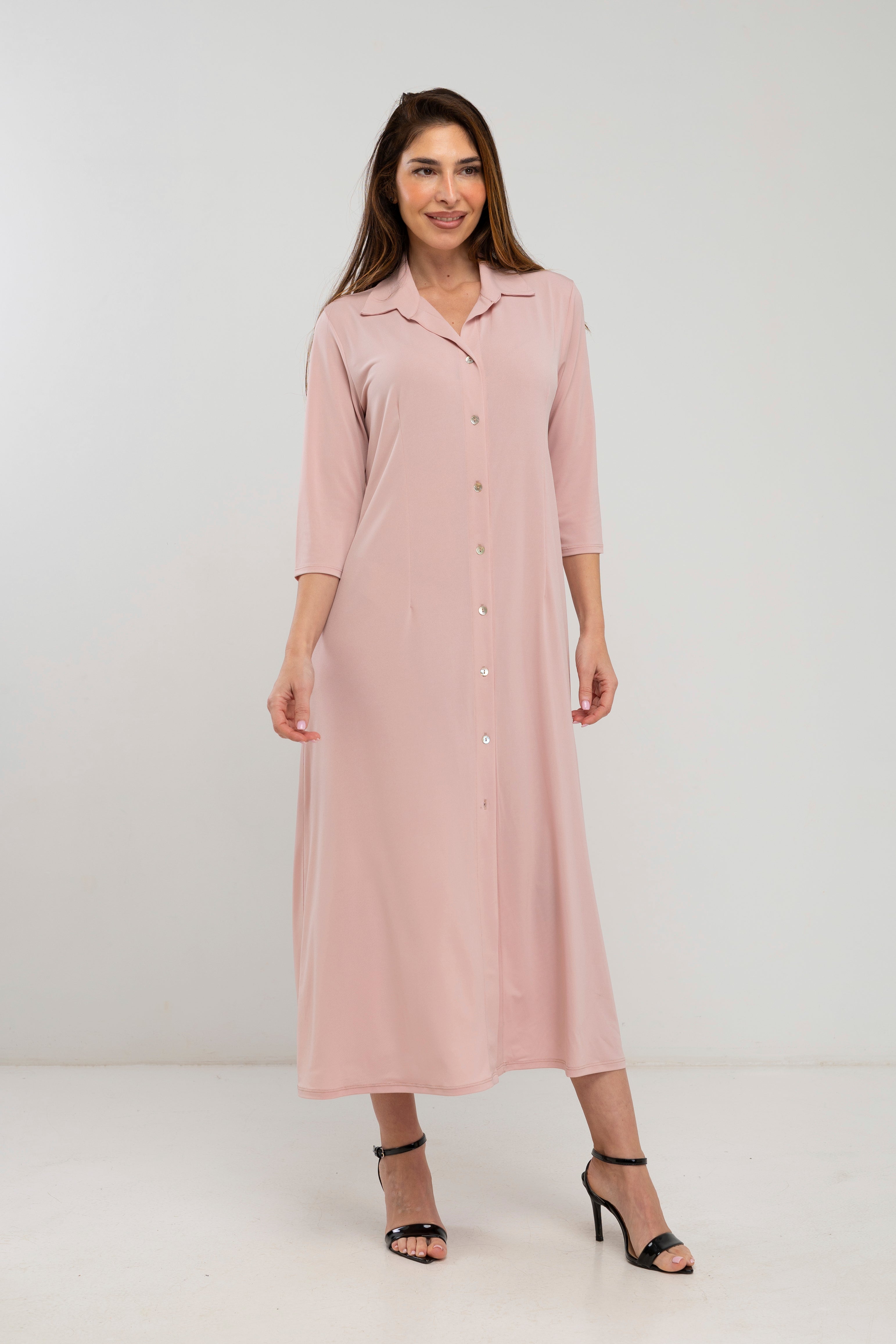 Vestido camisero largo de punto liso