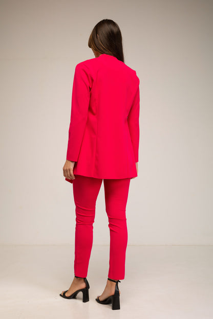 Traje de pantalón y chaqueta abierta fuxia