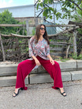 Conjunto de túnica larga estampada y pantalón palazzo liso