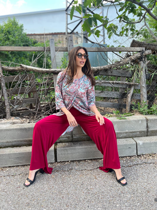 Conjunto de túnica larga estampada y pantalón palazzo liso