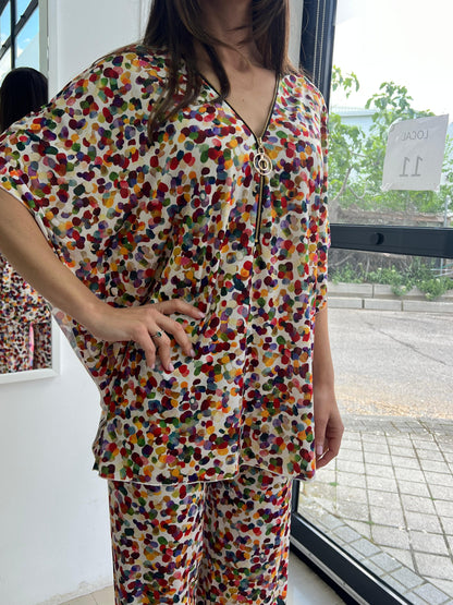 Conjunto cremallera de licra fría estampado confeti