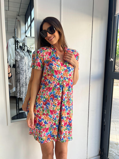 Vestido corto escote pico estampado floral