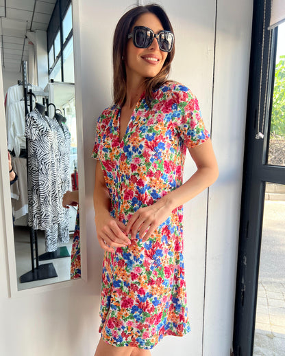 Vestido corto escote pico estampado floral
