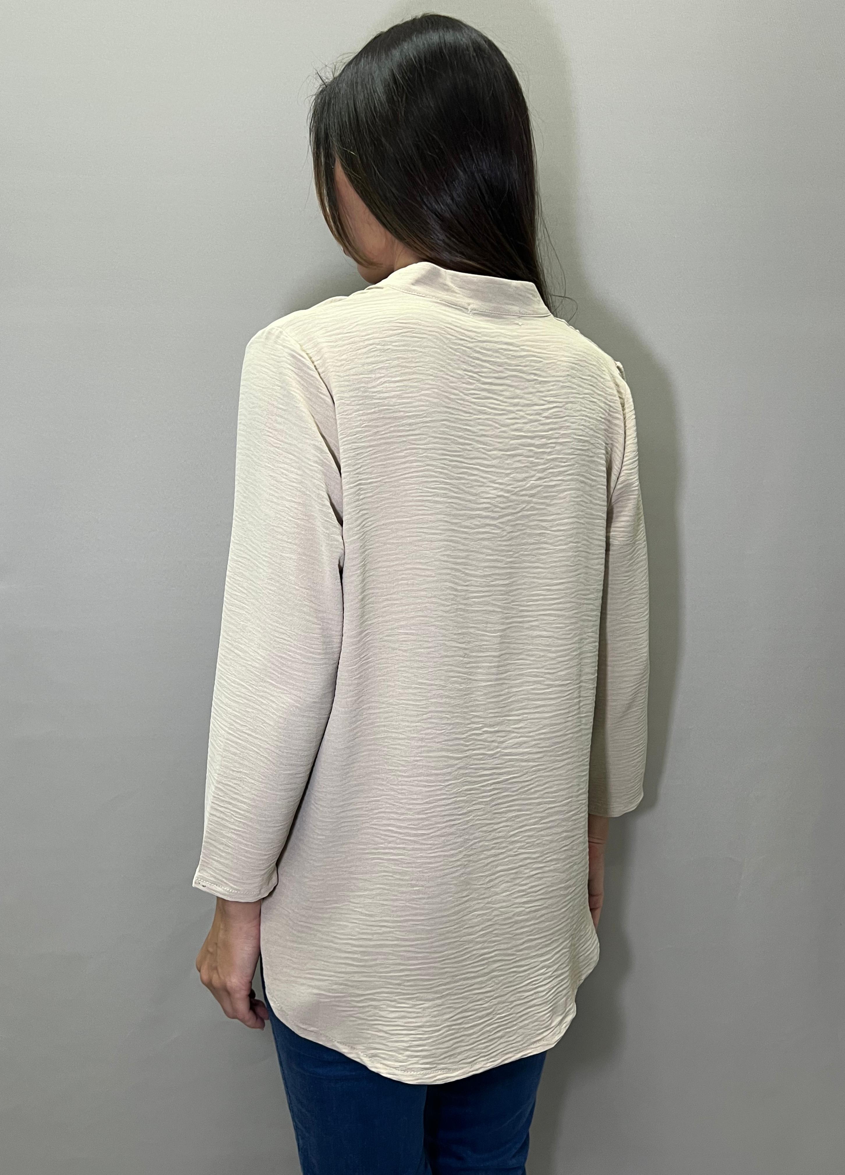 Blusa recta cuello maho manga larga