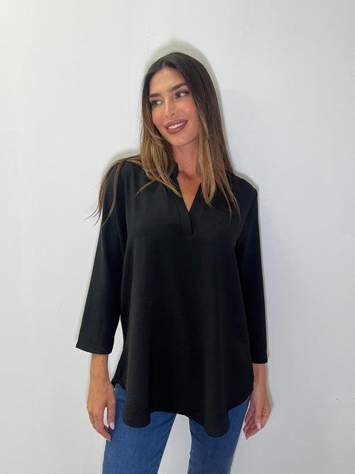 Blusa recta cuello maho manga larga