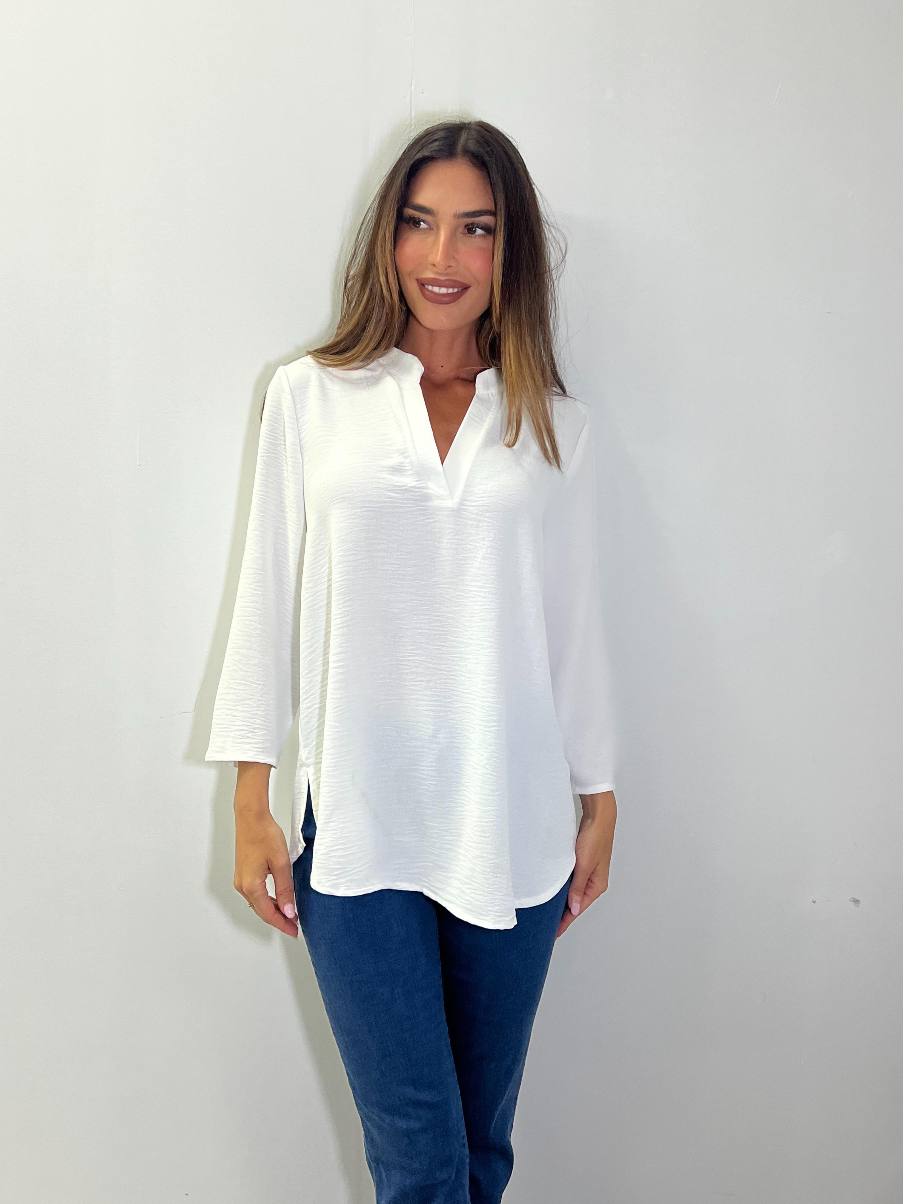 Blusa recta cuello maho manga larga