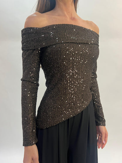 Top de Lentejuelas Escote Bardot