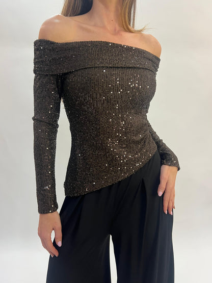 Top de Lentejuelas Escote Bardot