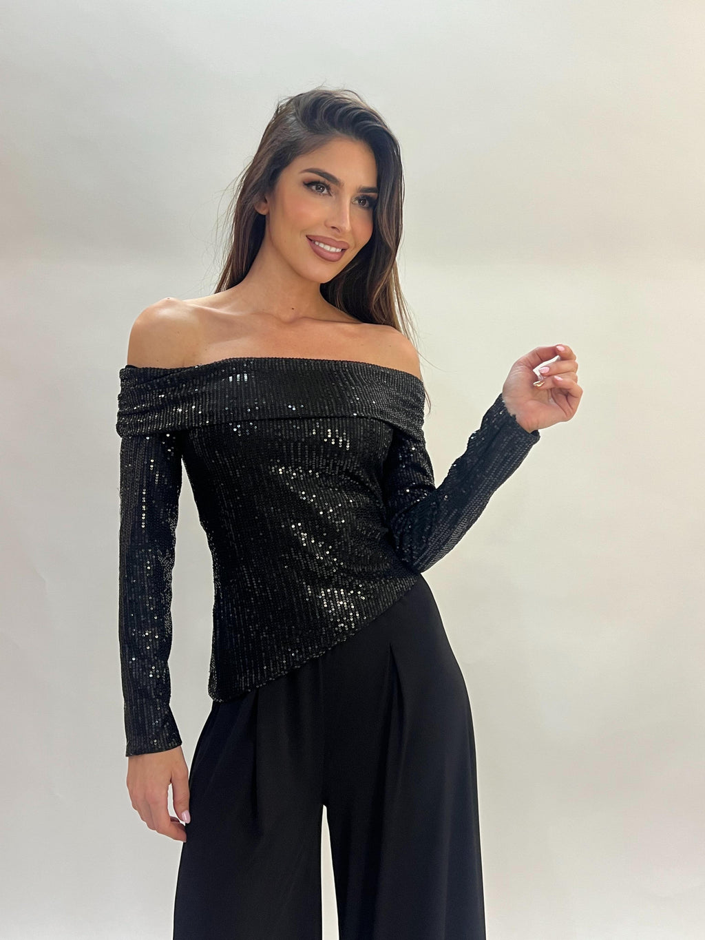 Top de Lentejuelas Escote Bardot