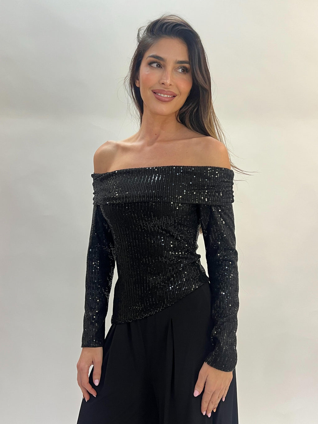 Top de Lentejuelas Escote Bardot