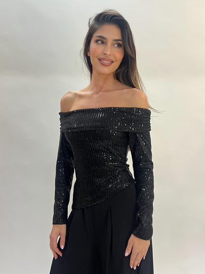 Top de Lentejuelas Escote Bardot