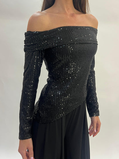 Top de Lentejuelas Escote Bardot