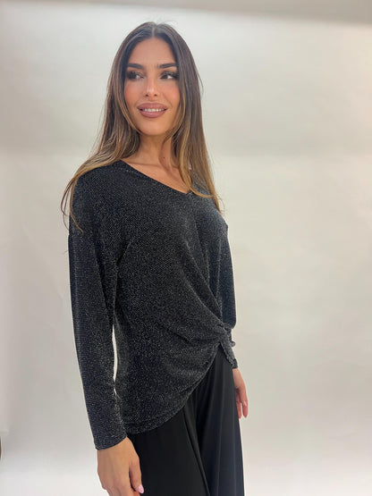 Camiseta de fiesta brillo con nudo frontal