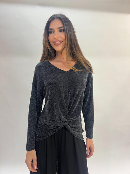 Camiseta de fiesta brillo con nudo frontal