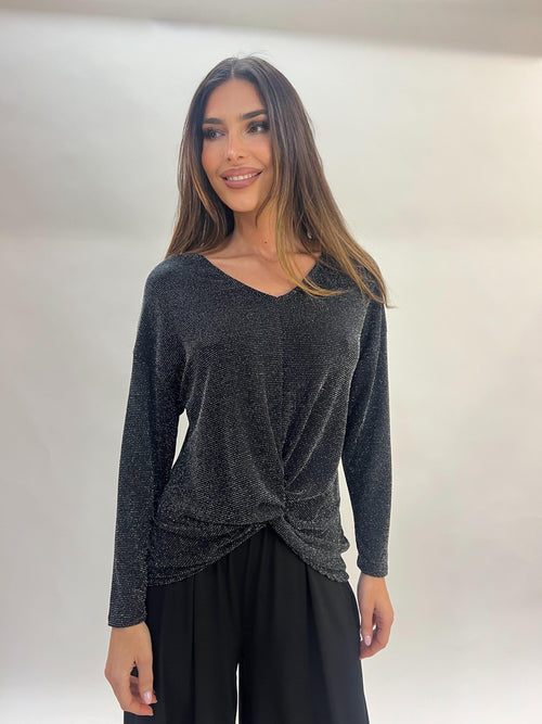 Camiseta de fiesta brillo con nudo frontal