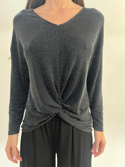 Camiseta de fiesta brillo con nudo frontal