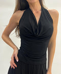 Top Halter de licra con escote drapeado