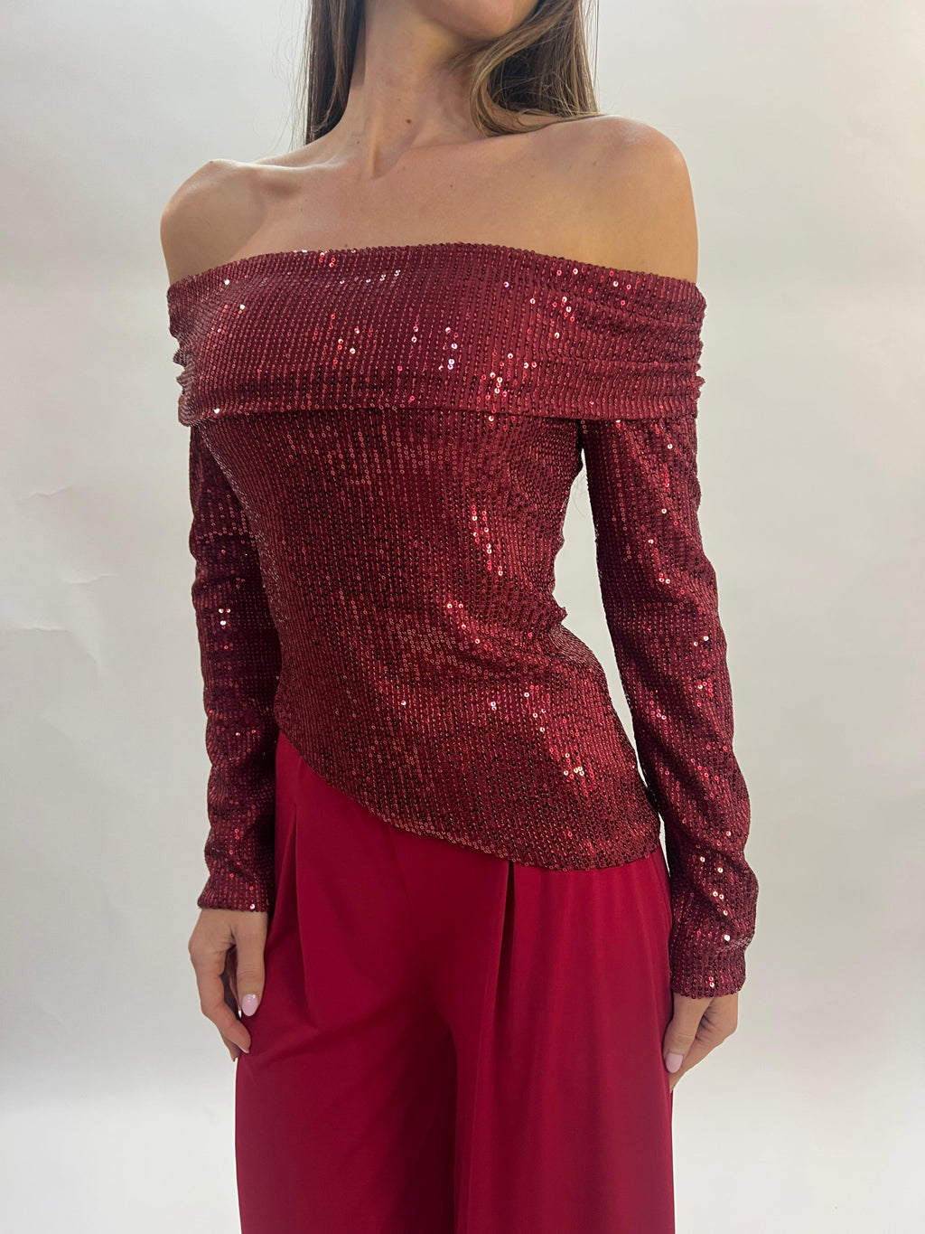 Top de Lentejuelas Escote Bardot