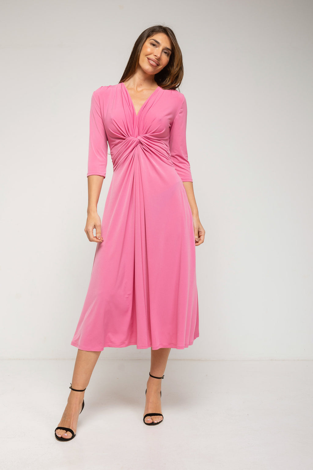 Vestido midi nudo liso rosa