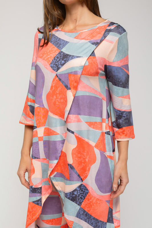 Conjunto de túnica larga estampada y pantalón color coral