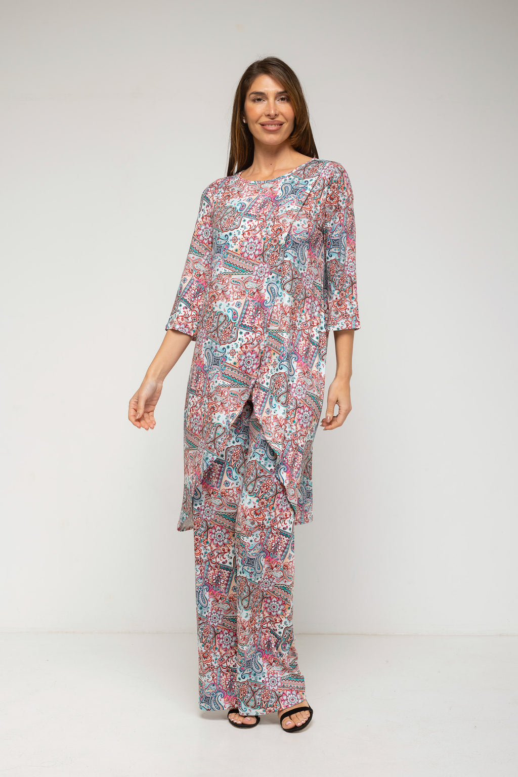 Conjunto de túnica larga estampada y pantalón estampado cachemir