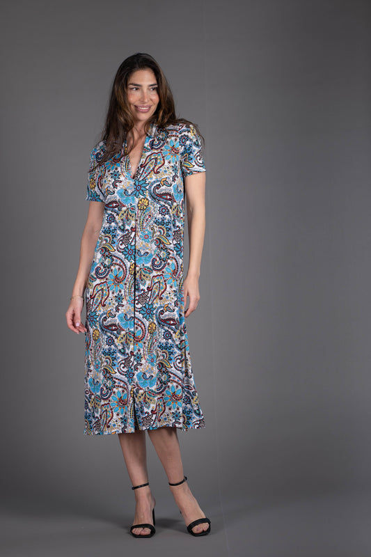 Vestido Midi escote pico estampado de cachemires