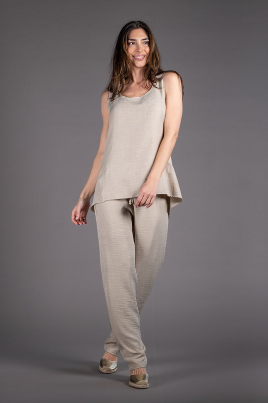 Conjunto pantalón y top en simil lino arena