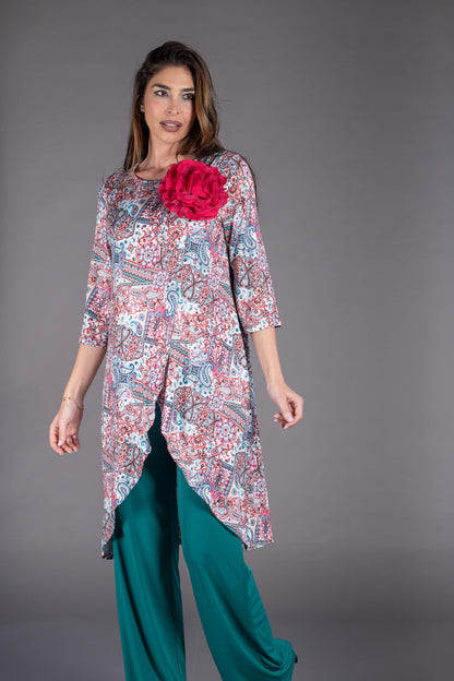 Conjunto de túnica larga y pantalón estampado cachemir