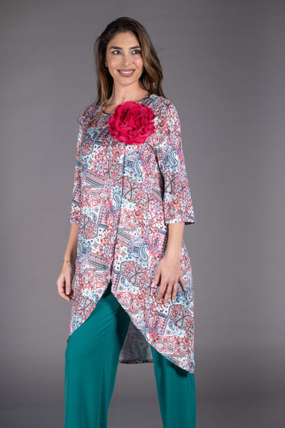 Conjunto de túnica larga y pantalón estampado cachemir