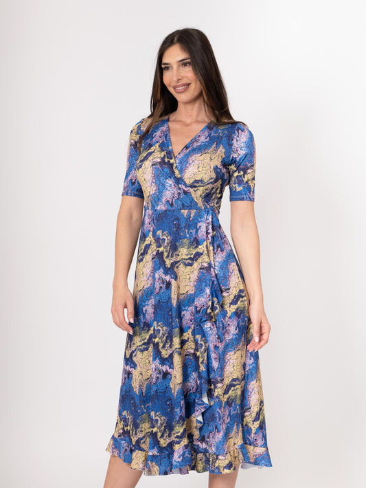 Vestido wrap MIDI estampado fondo AZUL