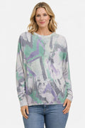 Jersey mujer estampado abstracto verde y lila. Talla grande