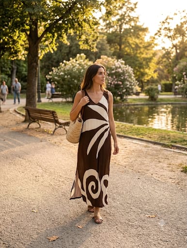 Vestido estampado en punto frío sin mangas