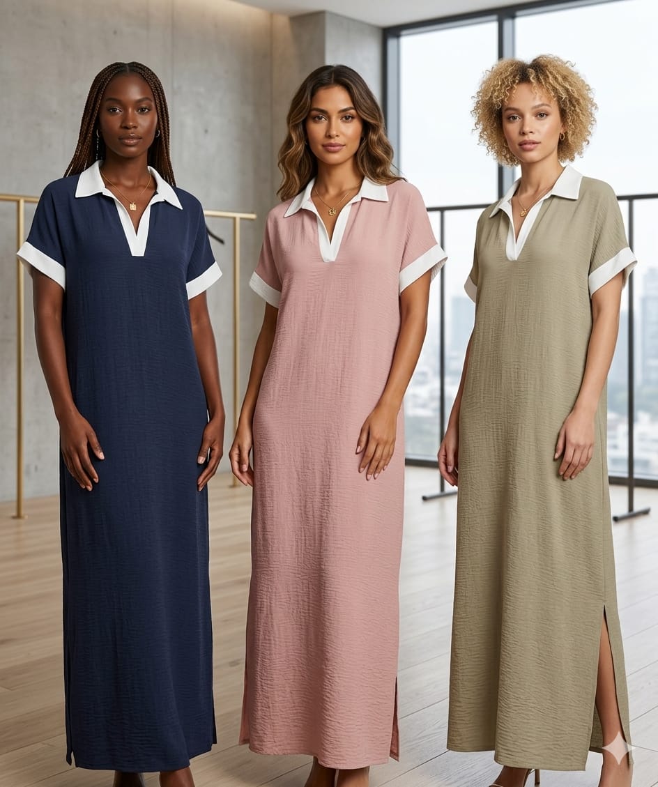 Vestido largo efecto lino con cuello camisero | Julie d'Orleac