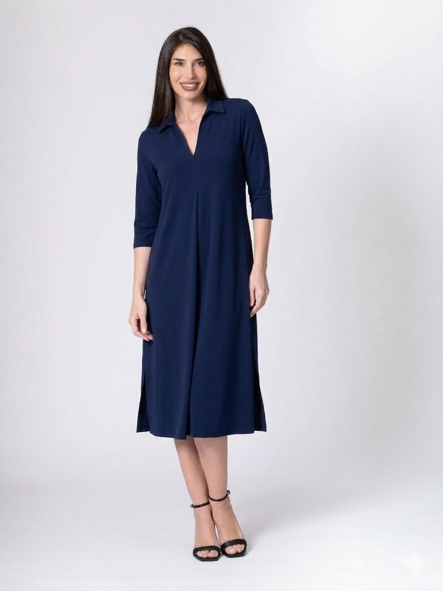 Vestido midi de cuello polo liso