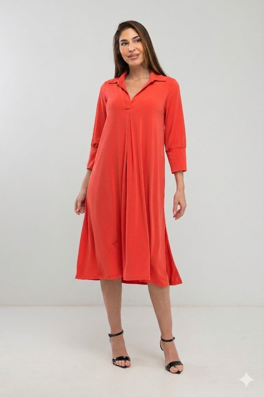 Vestido midi de cuello polo liso