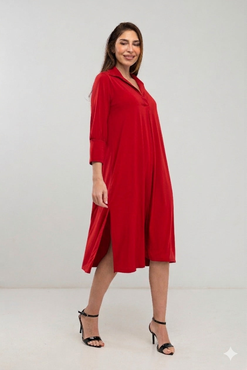 Vestido midi de cuello polo liso