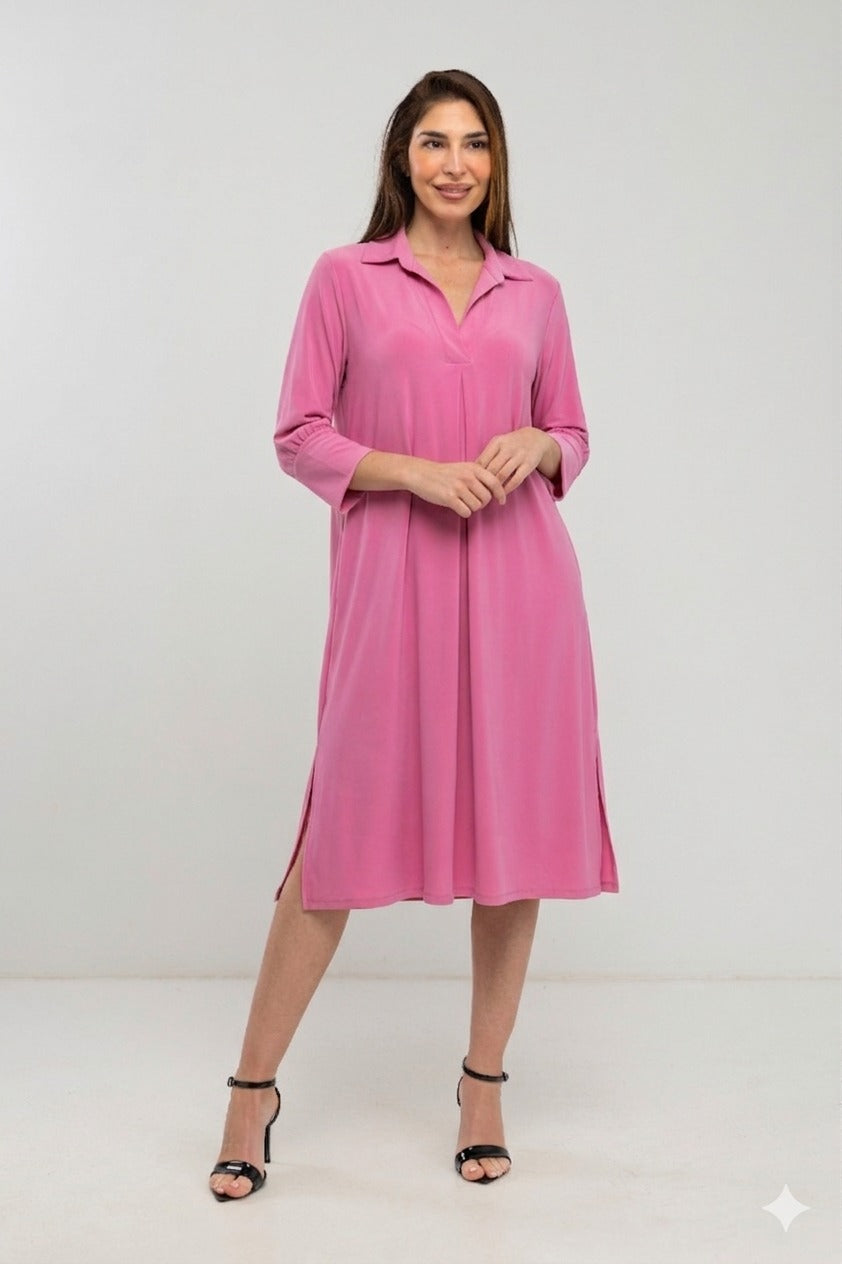 Vestido midi de cuello polo liso