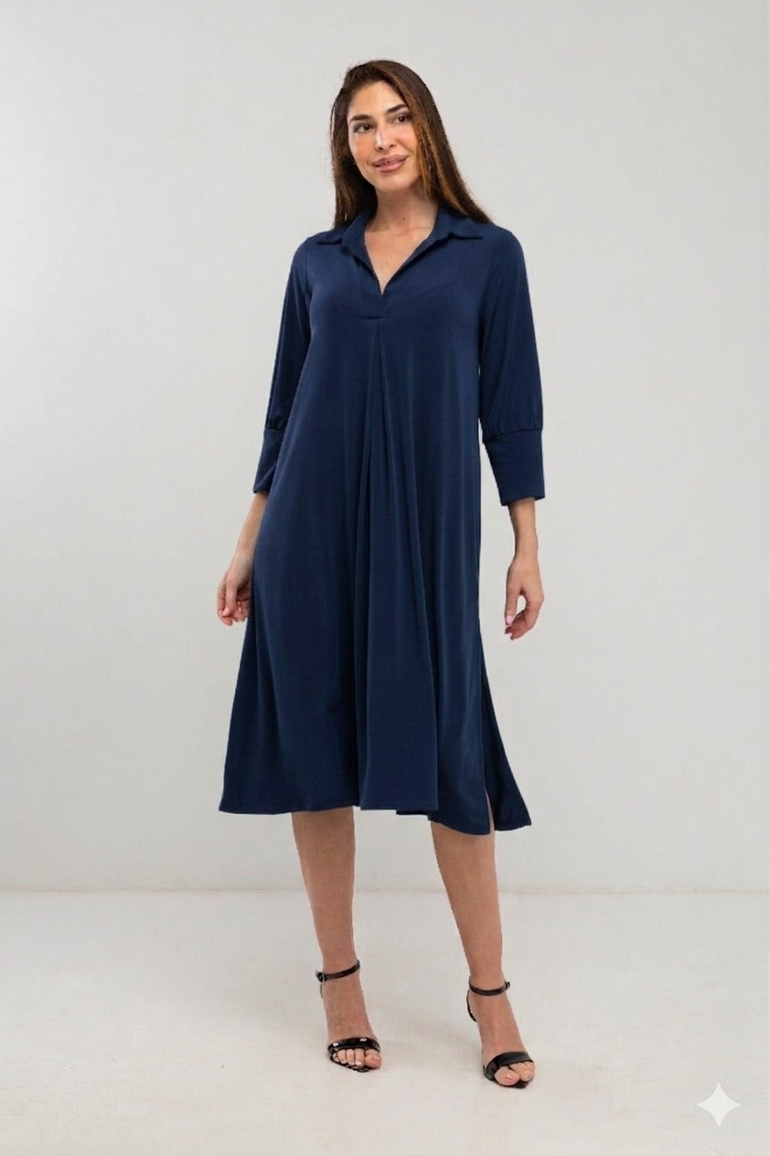 Vestido midi de cuello polo liso