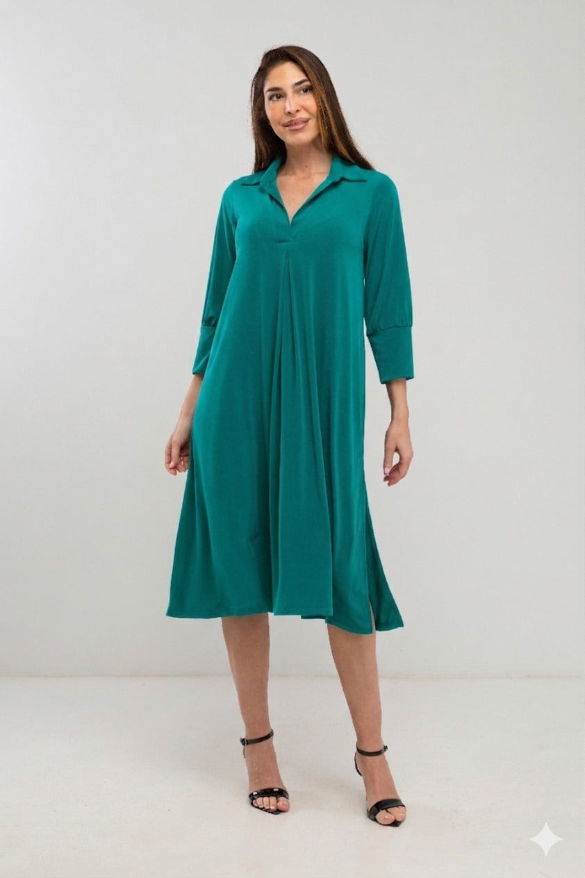 Vestido midi de cuello polo liso