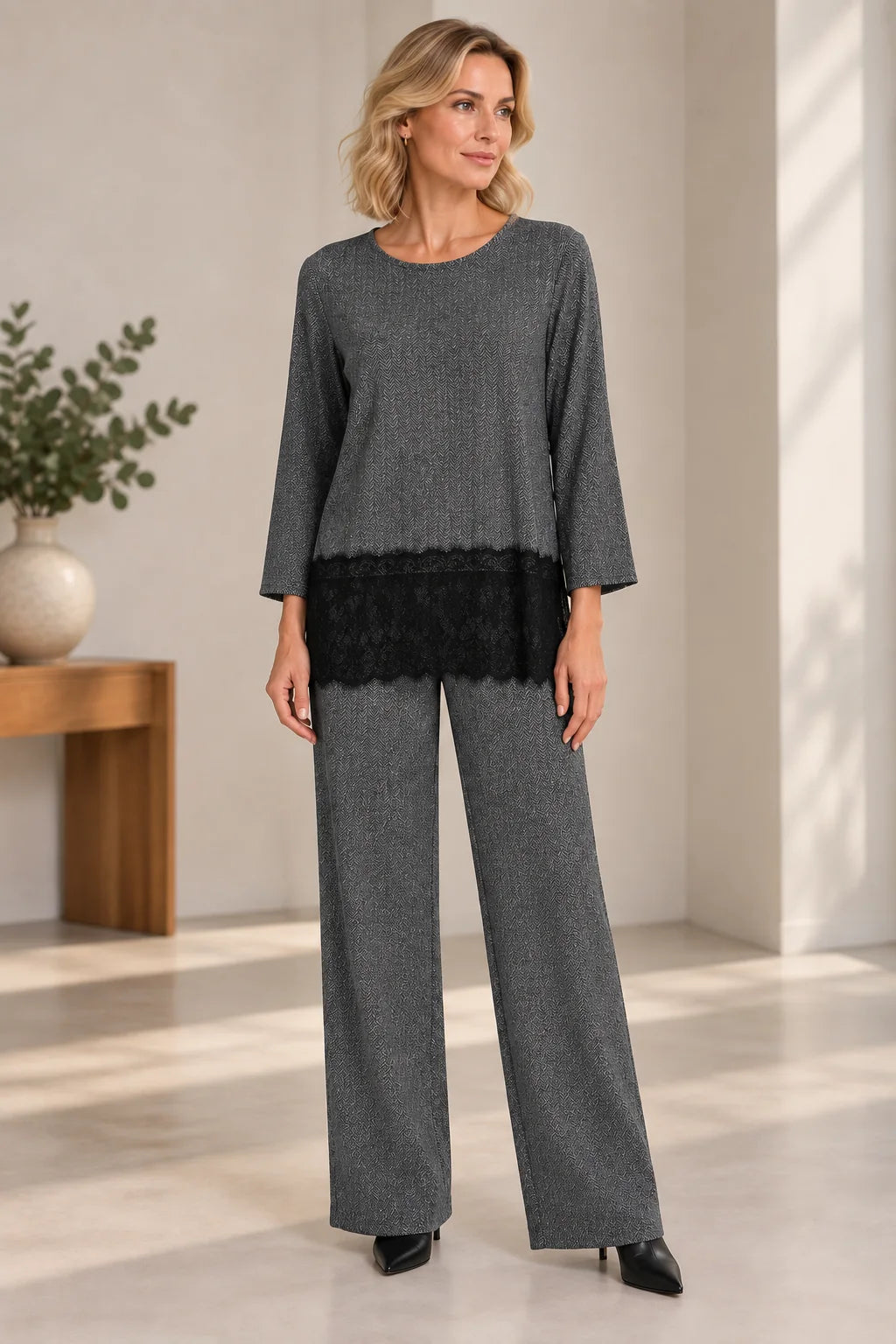 Conjunto de mujer jacquard espiga con blonda
