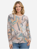 Jersey mujer estampado abstracto beige, azul y arena Talla grande