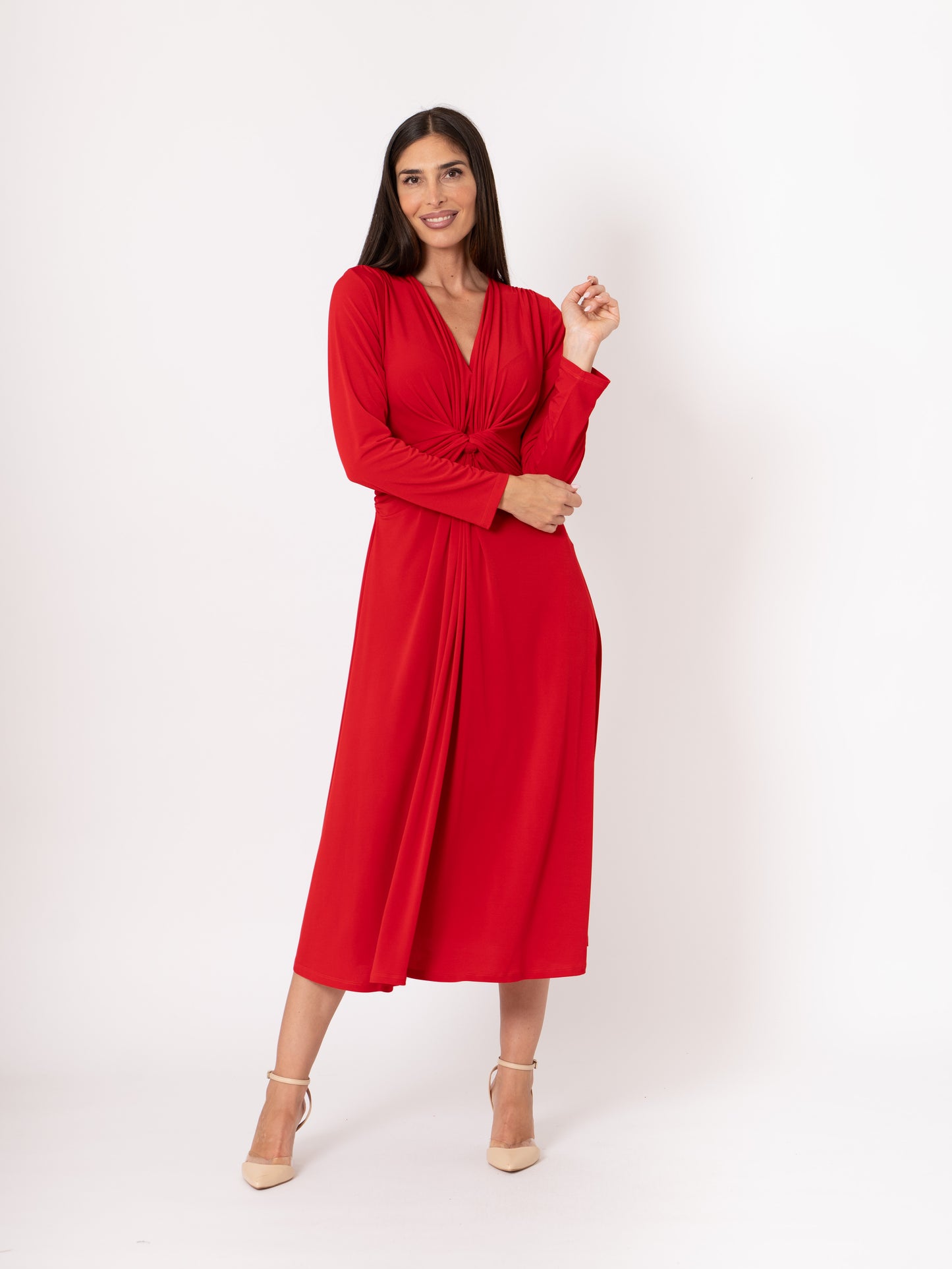 Vestido midi nudo color rojo